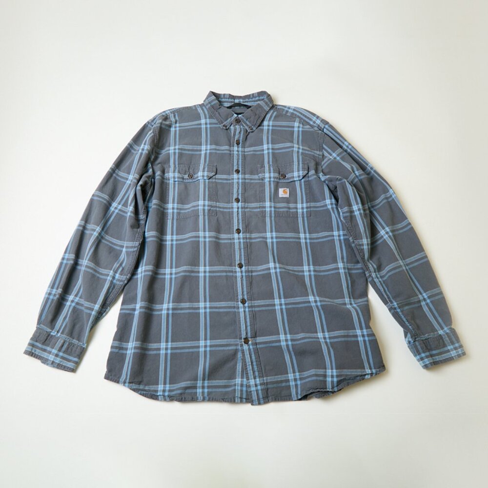 Carhartt Loose Fit Midweight Flannel Long Sleeve Plaid Shirt blue gray XL tall